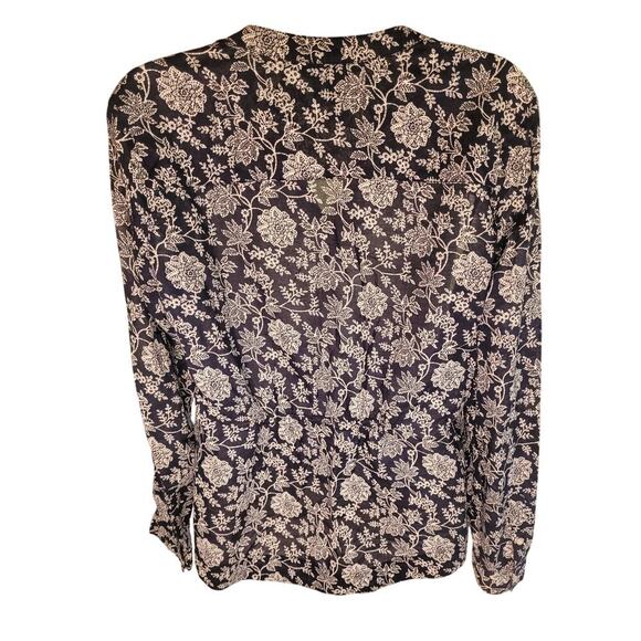 Eddie Bauer Women Blouse Blk/Wht Floral Long Sleeve Button Up Sz M - Picture 3 of 5